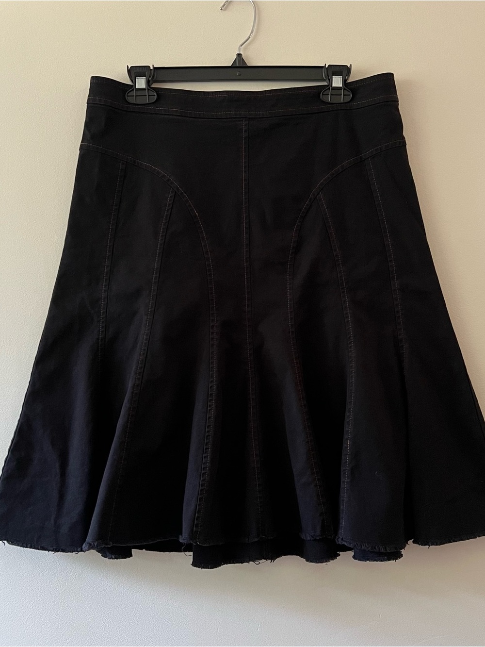 Margaret O’Leary Black Denim Cotton Paneledw Flare Skirt Distressed Hem M